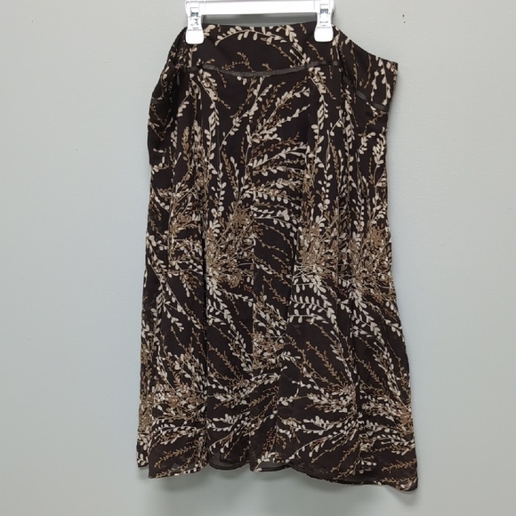 Tribal Brown And Tan Floral Midi Skirt Size 8 EUC - Picture 2 of 4